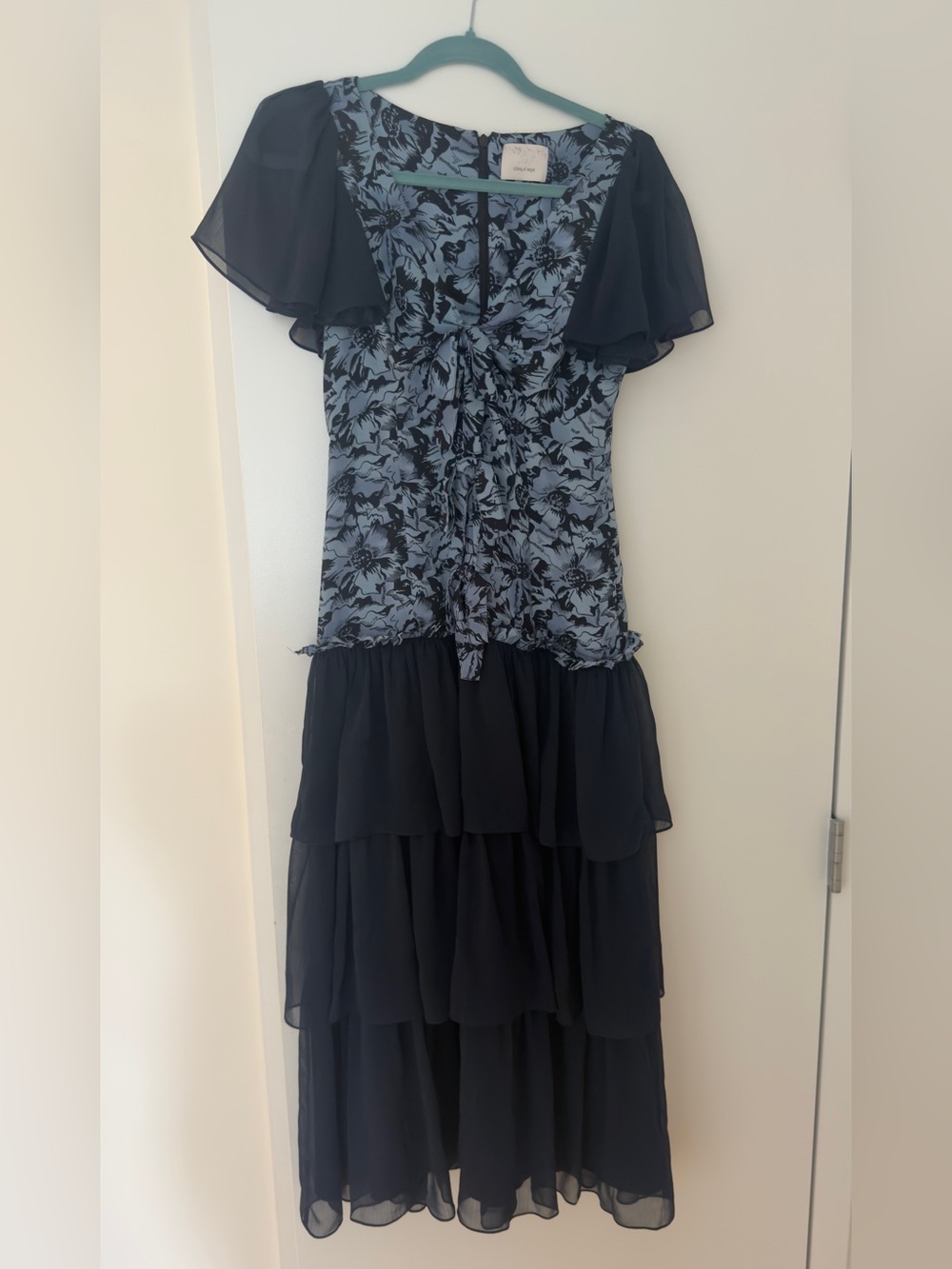 Cinq a Sept Grizzo Graphic Cosmos Tiered Midi Dress